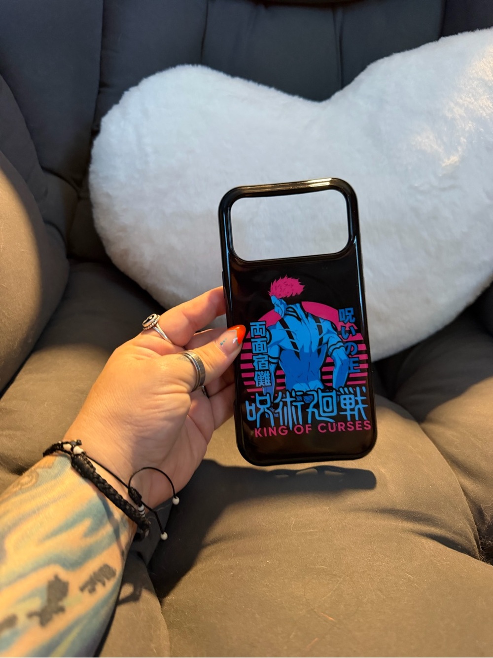 Black Anime 'King of Curses' IPHONE 17 pro max Case with Pink & Blue Graphic